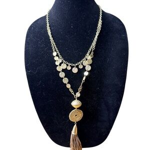 Chico’s Gold Tone Y-Drop Necklace With Pendant And Tassel